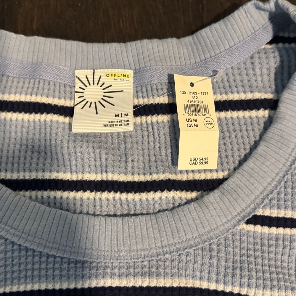 Offline by Aerie Blue Striped Waffle Top - Picture 2 of 2